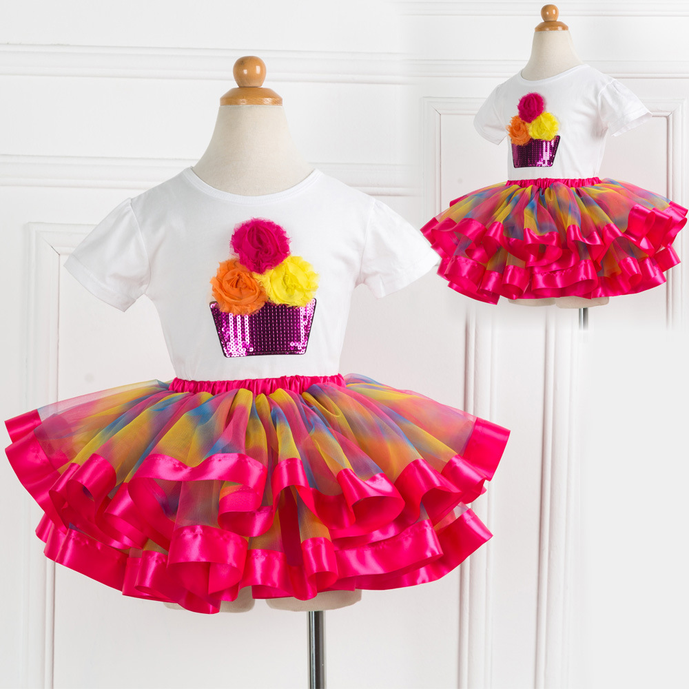 清仓童装春款两件套欧美新款儿童短袖蓬蓬裙套装t恤内衬tutu裙