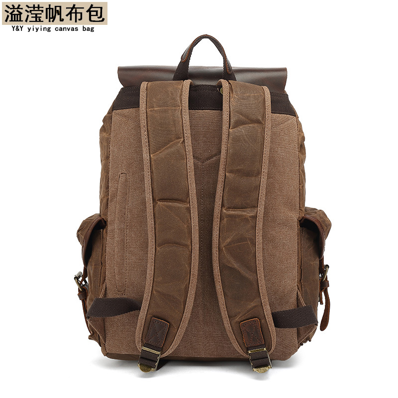 Los hombres y las mujeres mochila retro mochila bolsa de viaje encerado lona con bolsa de cuero Caballo Loco