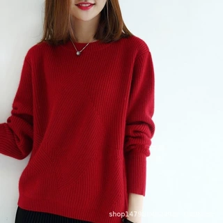 套头毛衣女秋冬季新款韩版红色宽松外穿软弱慵懒风针织打底衫女潮