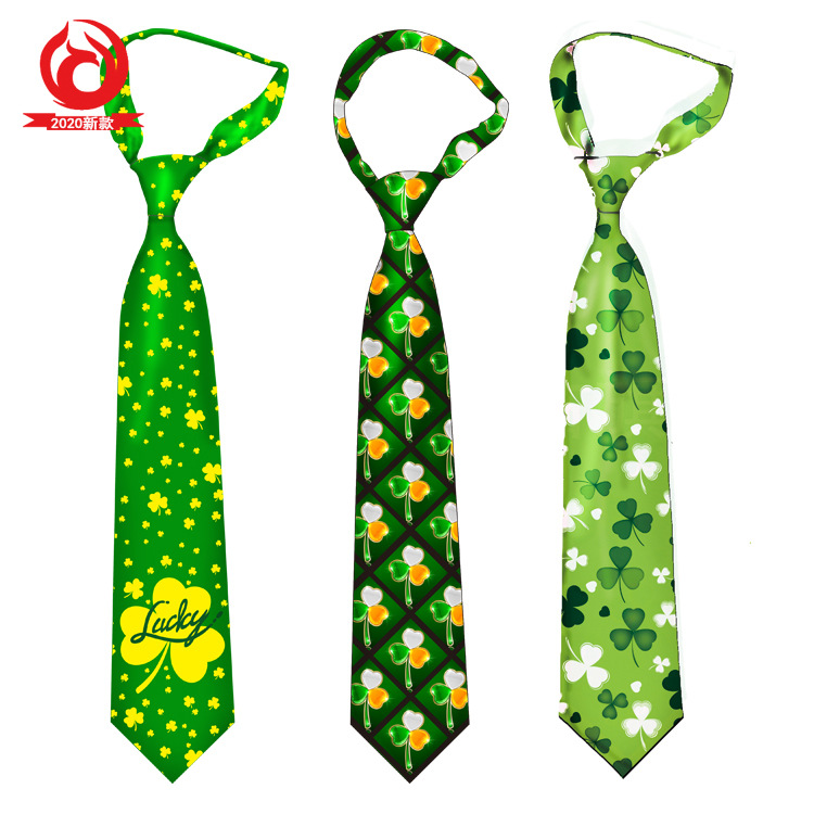 Exclusivo transfronterizo para el trébol del día de San Patricio irlandés impreso corbata logotipo personalizado Amazon Venta caliente