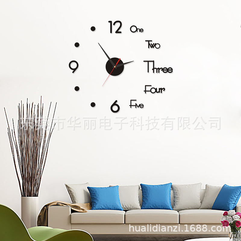 Amazon popular reloj de acrílico creativo estilo europeo sala de estar DIY Reloj de pared etiqueta de la pared reloj mudo fábrica al por mayor