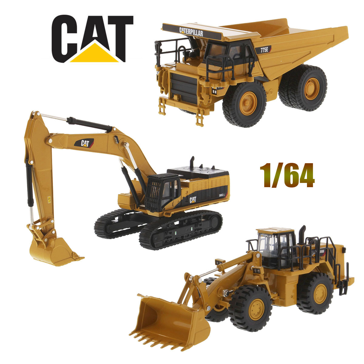 DM Carter CAT 1/64 ingeniería vehículo excavadora cargador de camión de volteo raspador modelo de aleación de juguete variedad