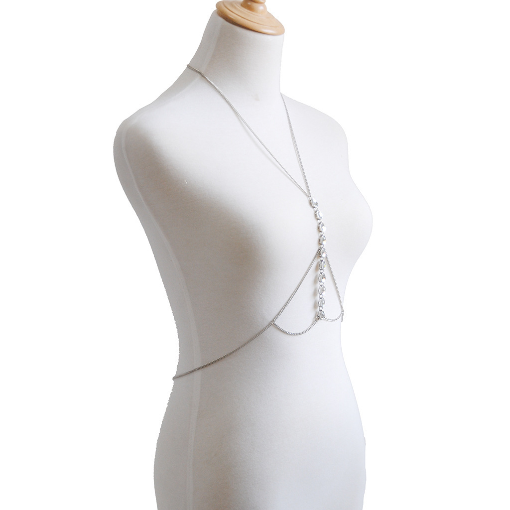 Joyería transfronteriza europea y americana nuevo collar simple moda diamante-incrustado sexy cuerpo Cadena de múltiples capas Cadena de pecho cadena ventas directas de la fábrica