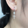 Long asymmetrical earrings, zirconium, Korean style, silver 925 sample