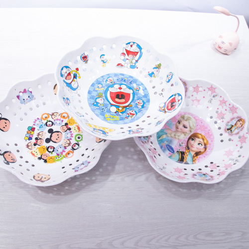 Fashionable cartoon household round hole fruit plate, foreign trade hot-selling creative snack plate, manufacturer melamine tableware wholesale