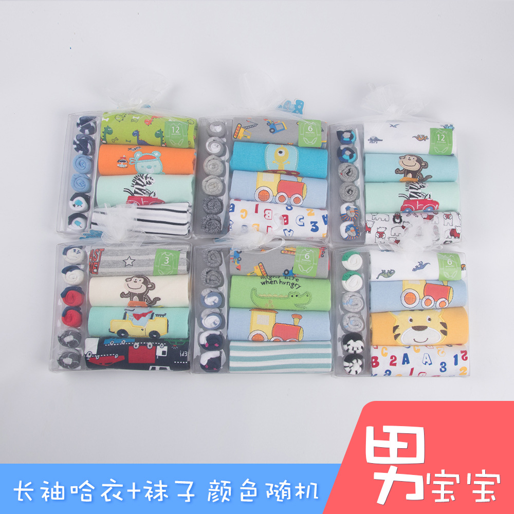 Set de ropa para bebés algodón de mangas largas, toalla pequeña, set de calcetines, cajas de regalo para bebés recién nacidos