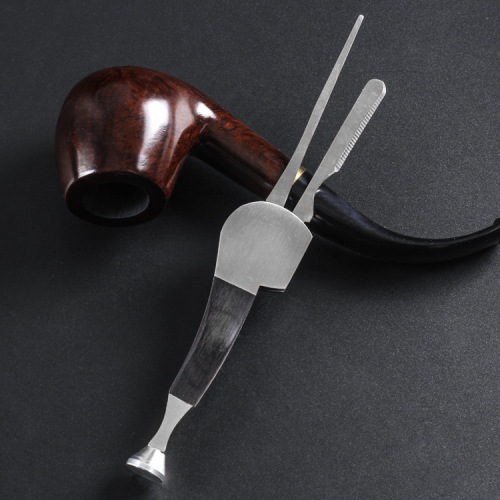 Ebony pipe, knife, pipe tool, pipe press, three-in-one accessories, maintenance and cleaning, solid wood smoking set, portable