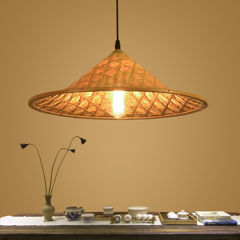 Estilo chino de bambú tejida cubo araña de paja sombrero pantalla rural granja personalidad creativa olla caliente restaurante araña