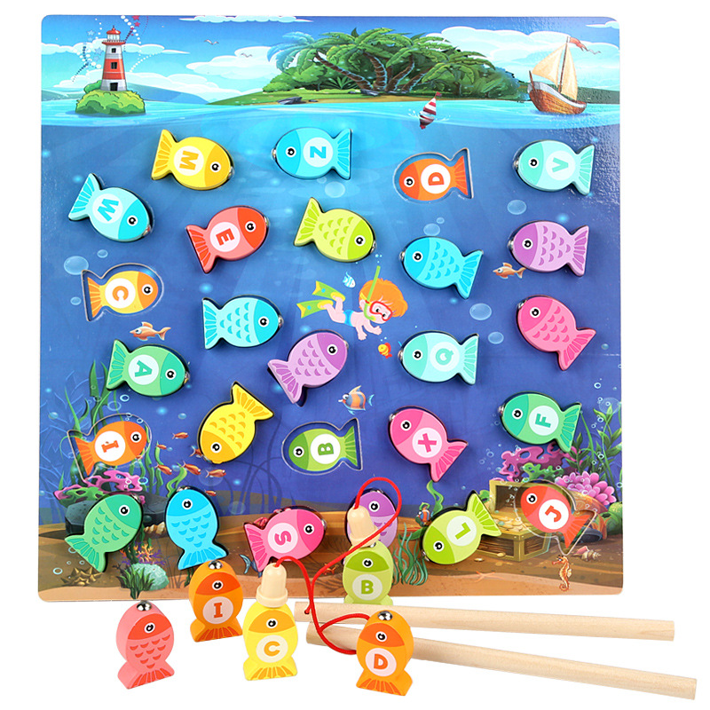 Magnetic cognitive letters and numbers for fishing, wooden toy, new collection, early education, brainstorm 4
