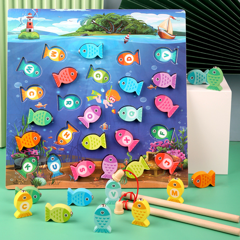 Magnetic cognitive letters and numbers for fishing, wooden toy, new collection, early education, brainstorm 2