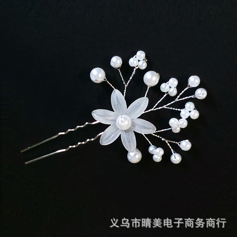 Venta caliente nupcial pelo tenedor perla flor accesorios para el cabello diamante incrustado PIN en forma de U clip horquilla cabeza joyería pieza única