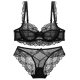 European and American sexy underwear women's ultra-thin hollow sponge-free transparent lace underwear big chest small plus size bra suit