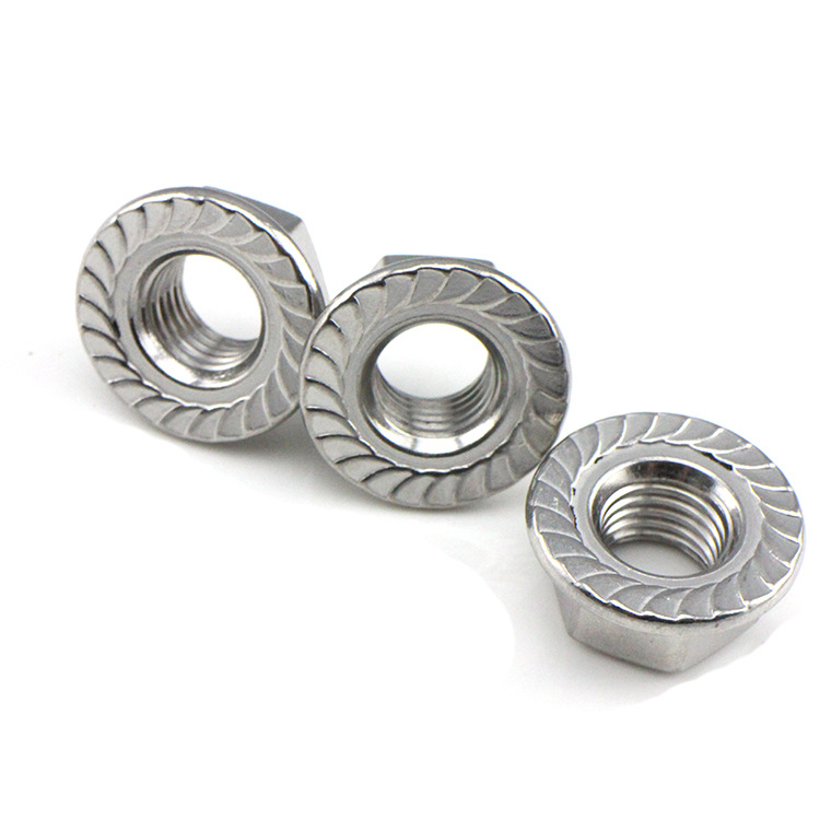 厂家直供GB6177本色304不锈钢六角法兰面带齿带垫防松螺母