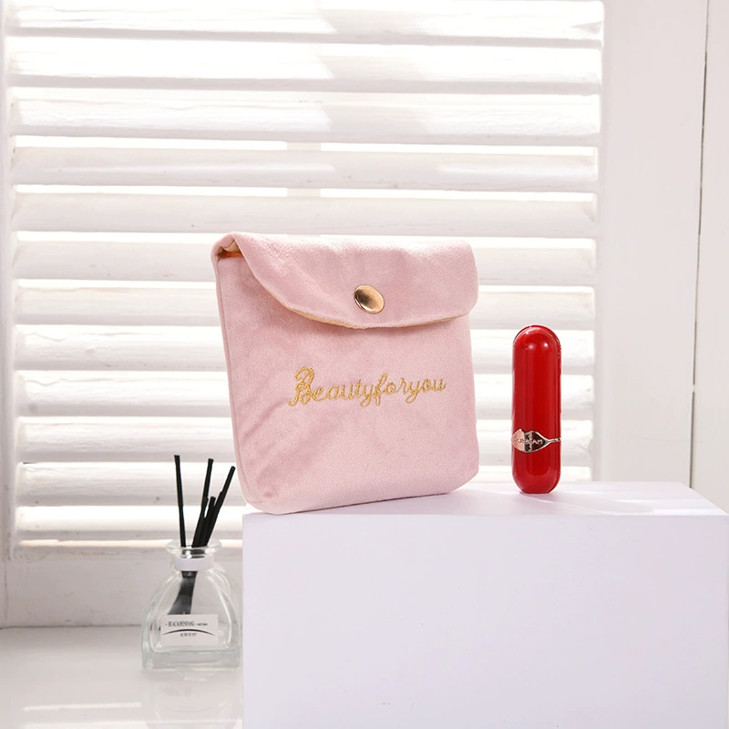 Makeup pouch velvet buckle, embroidered small handheld cosmetic bag, 14×12.5×2 cm