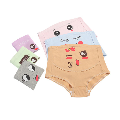 Pregnant women's underwear pure cotton breathable high waist adjustable cute cartoon expression pants pregnancy traceless factory
