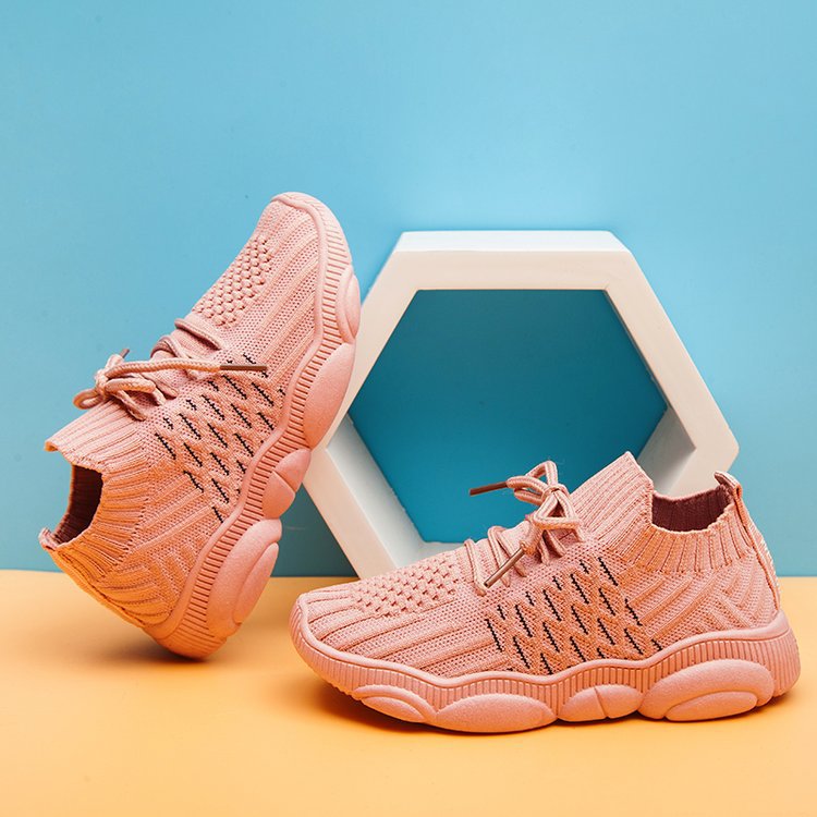 Primavera y otoño para niños Nueva zapatilla de deporte de punto con cordones Zapatos para Estudiantes zapatos de malla cómodos transpirables niños medianos pequeños zapatos casuales moda