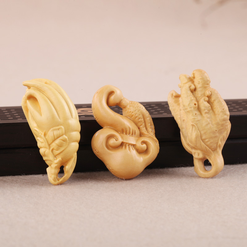 黄杨木雕刻车挂人生如意饰品吊坠钥匙扣工艺品礼品配件木制