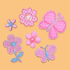 Grand View Computer Embroidered Fabric Label Flower Butterfly Patch Fabric Embroidery Fabric Patch Supplementary Material DIY Patch Embroidery Fabric Patch