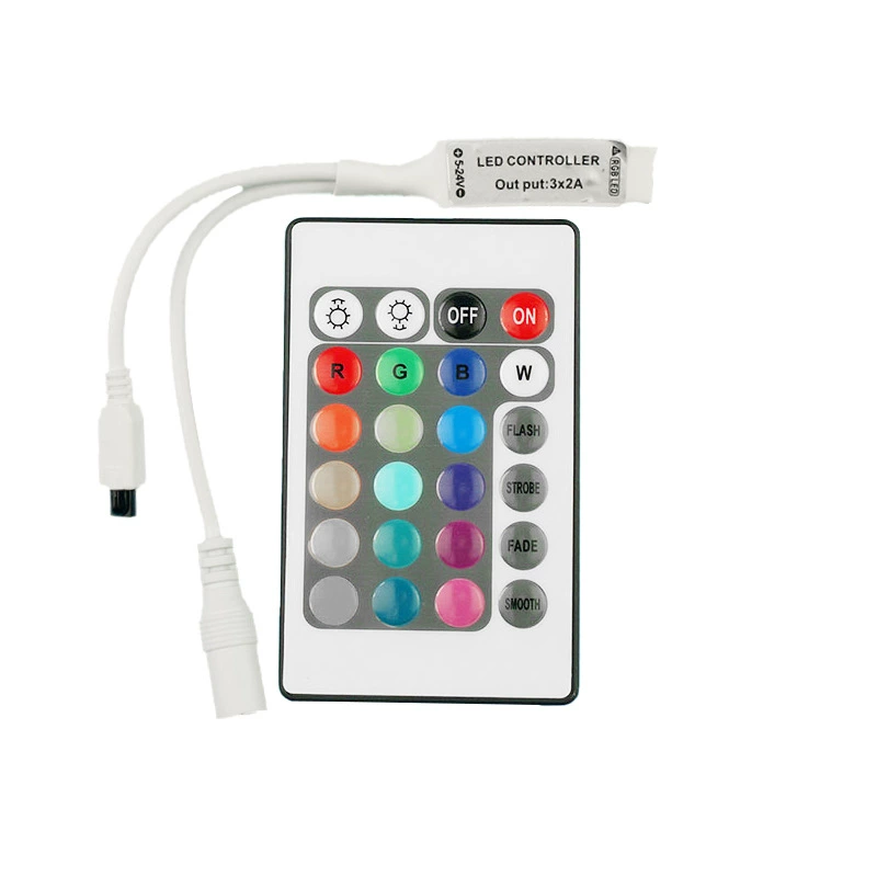 LED мини RGB контроллер, инфракрасный 24 клавиши, вход DC, разъём 4PIN female, инфракрасная головка с удлинителем