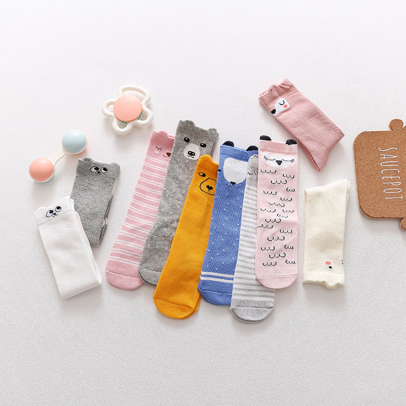26 Korean-Style Cartoon Polyester-Cotton Children's Socks with 3D Ears, Mid-Tube Baby Socks, Non-Slip Floor Socks, Wholesale from Manufacturer