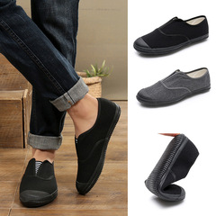 New Luliu Slip-on Lazy Shoes with Elastic Collar, Old Beijing Fabric Shoes for Men, Durable Cowhide Sole, Construction Labor Shoes