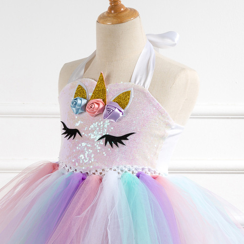 Children's clothing wholesale tutu skirt sequined mesh hand tied girl dress performance unicorn children's dress dress princess dress