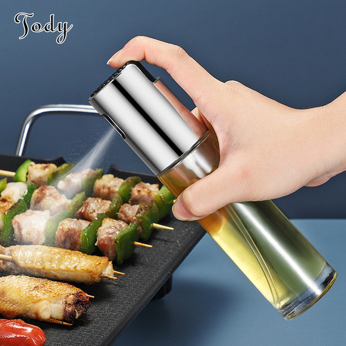 304 Stainless Steel Oil Spray Bottle, Glass Oil Dispenser, Soy Sauce & Vinegar Sprayer, Glass Oil Bottle, Kitchen Press-Action Spray Bottle