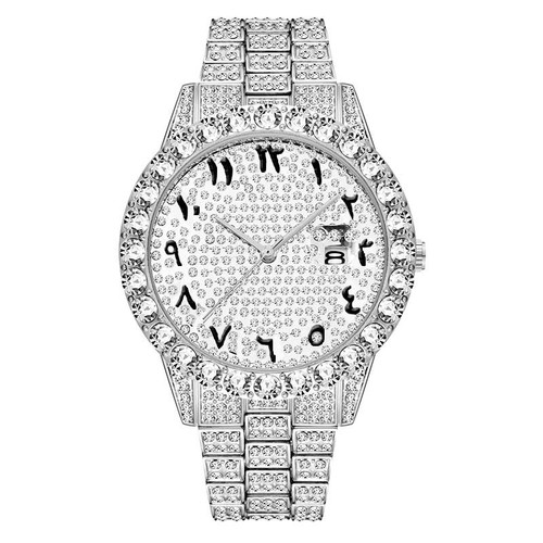 MISSFOX cross-border diamond-encrusted stainless steel full-diamond men's watch, fashionable hip-hop large dial quartz watch manufacturer