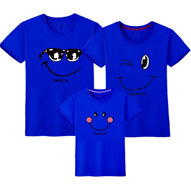 Fábrica al por mayor ropa de verano para padres e hijos Nueva familia de tres bocas de algodón refinado ropa para niños pareja de manga corta Camiseta de impresión de entrega