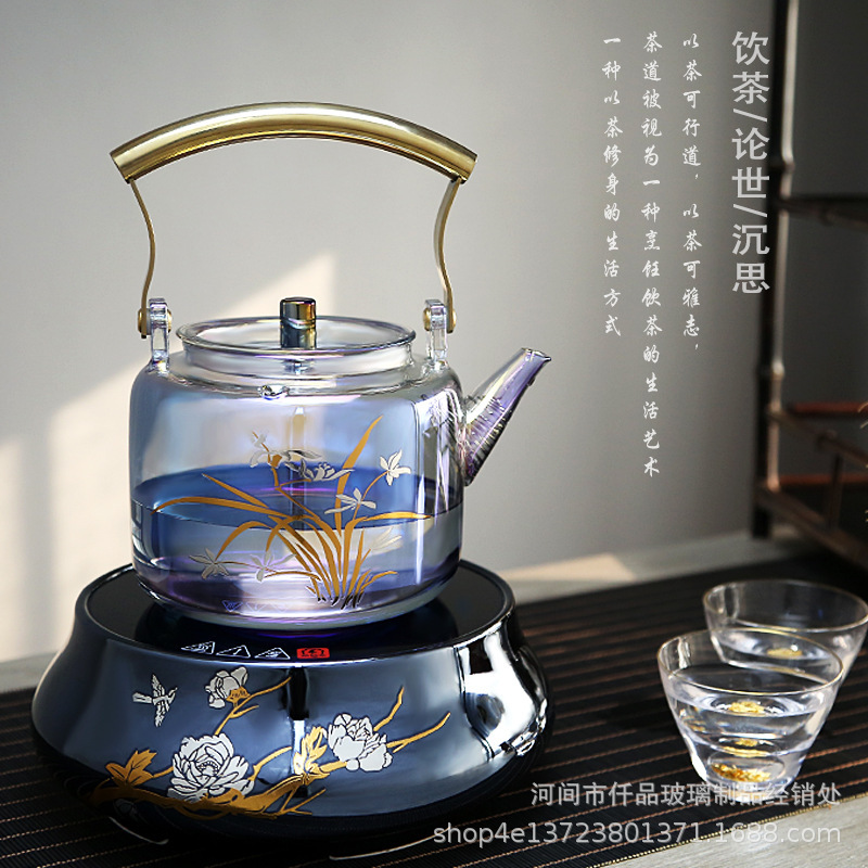 Wholesale New Furnace Glass Tea Maker Kettle Large Capacity Boiling Kettle Colorful Filter Tie Bead Kettle Colorful Kettle