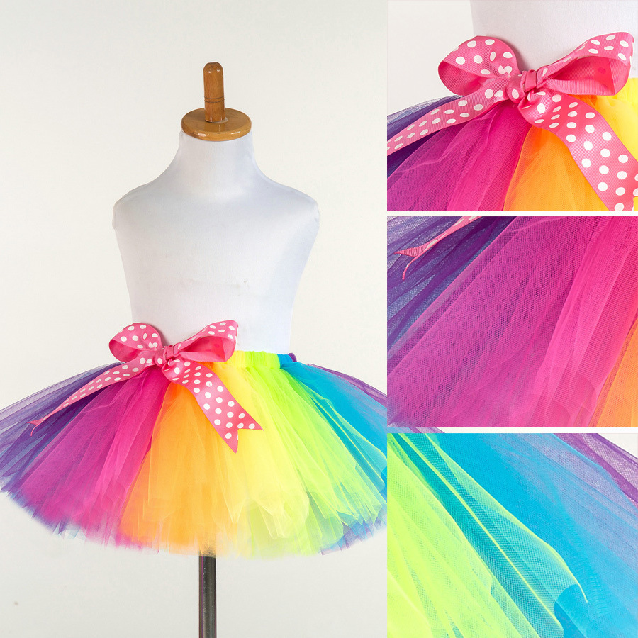 Los niños europeos y americanos Arco Iris malla falda danza rendimiento pettiskirt niñas arco falda Tutu