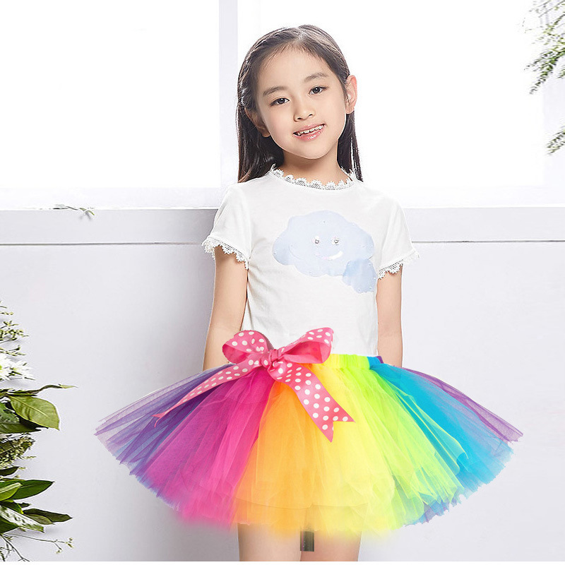 Los niños europeos y americanos Arco Iris malla falda danza rendimiento pettiskirt niñas arco falda Tutu