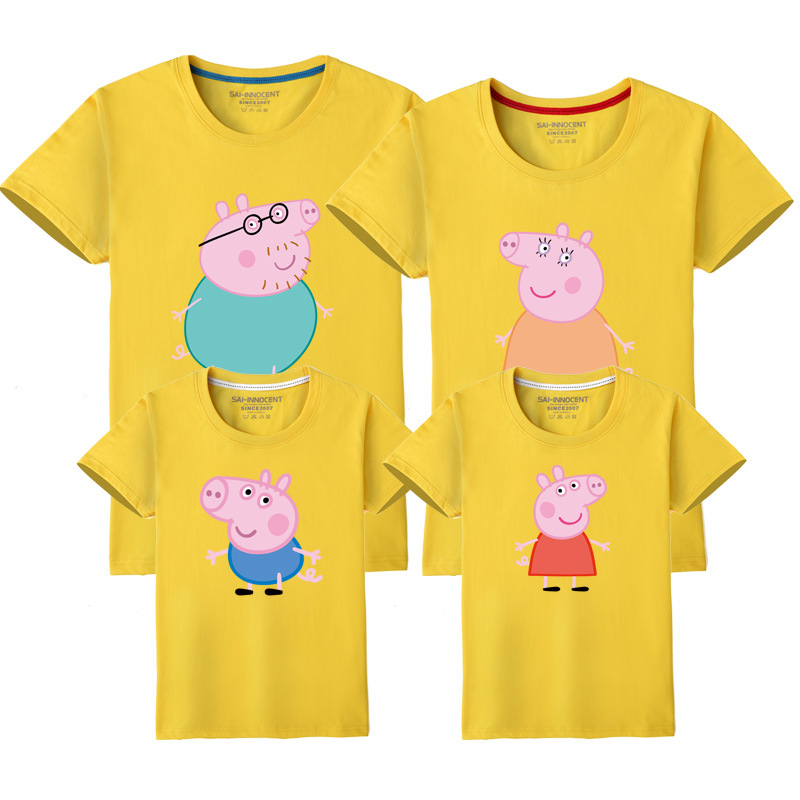 Verano de manga corta de tres piezas de algodón ropa para niños pareja padre-hijo cuello redondo hombres y mujeres media manga camiseta ropa de grupo