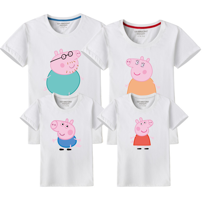 Verano de manga corta de tres piezas de algodón ropa para niños pareja padre-hijo cuello redondo hombres y mujeres media manga camiseta ropa de grupo