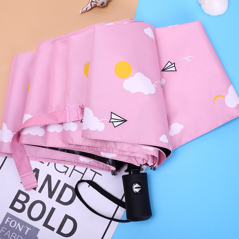 【Nuevo modelo】Paraguas de doble uso totalmente automático para sol y lluvia, protección UV, estilo de dibujos animados, diseño fresco, paraguas de tres pliegues para hombres y mujeres.