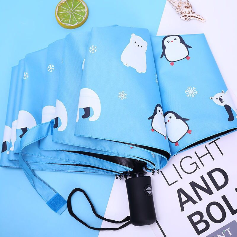 【Nuevo modelo】Paraguas de doble uso totalmente automático para sol y lluvia, protección UV, estilo de dibujos animados, diseño fresco, paraguas de tres pliegues para hombres y mujeres.