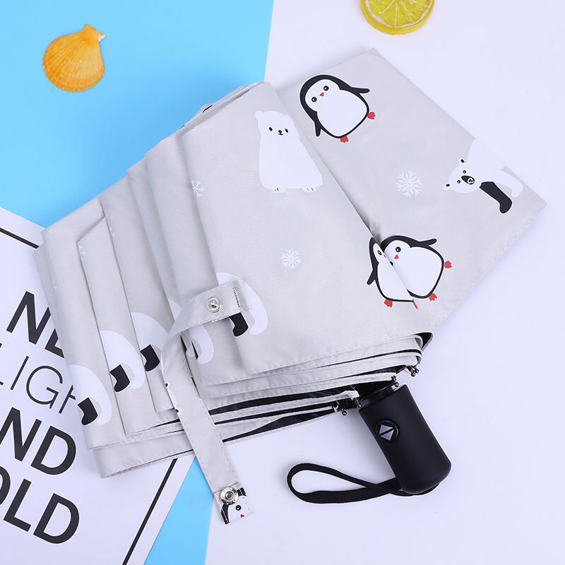 【Nuevo modelo】Paraguas de doble uso totalmente automático para sol y lluvia, protección UV, estilo de dibujos animados, diseño fresco, paraguas de tres pliegues para hombres y mujeres.