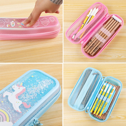Xiaolingjing Pen Bag Oil-filled Quicksand Pen Box Cartoon TPU Student Stationery Box Children's Pencil Box One Piece Dropshipping