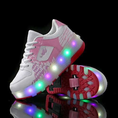 B76 Student Sports Shoes Children Dual-Wheel Scooter Shoes with Wheels Roller Skates for Middle and Primary School Students LED Flashing Ice Skates