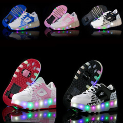 B76 Student Sports Shoes Children Dual-Wheel Scooter Shoes with Wheels Roller Skates for Middle and Primary School Students LED Flashing Ice Skates