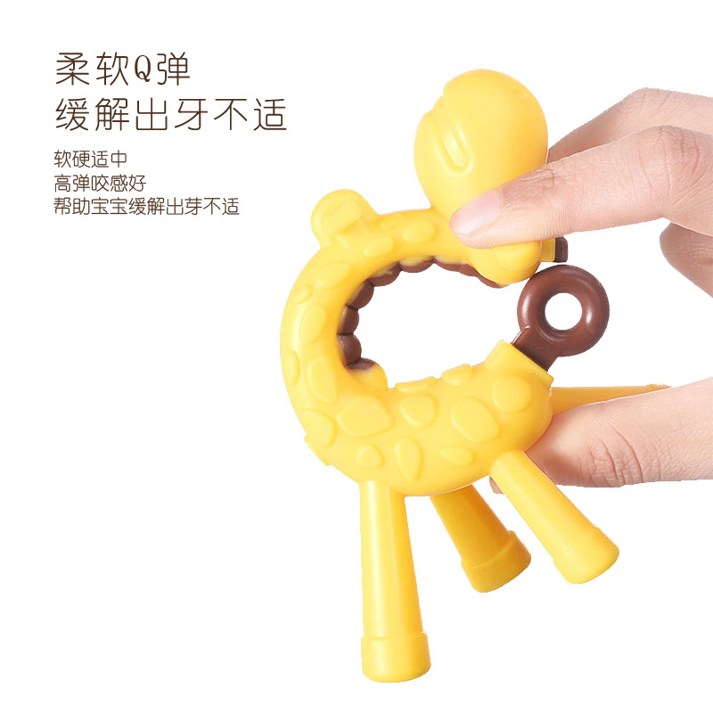 Venta directa de fábrica ciervo jirafa mordedor bebé anti-comer mano tridimensional juguete de silicona completo en caja mordedor palo