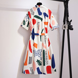 300斤超大码女装胖mm2025夏季新款设计感显瘦衬衫印花雪纺连衣裙，女装大码女装，变形策服饰