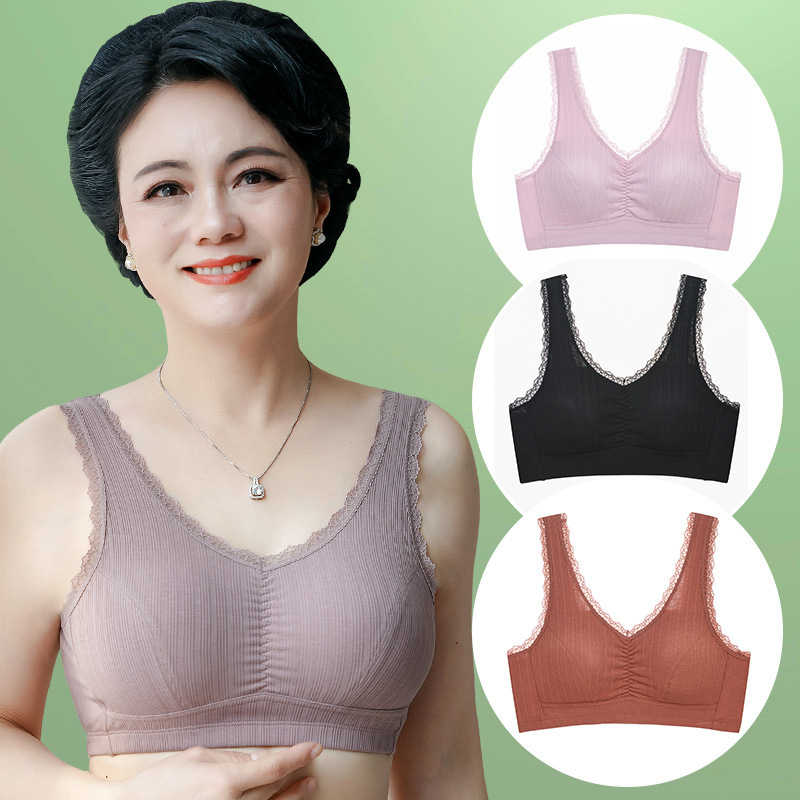 Mother's underwear women's middle-aged and elderly bra wireless cotton vest bra middle-aged Sports breast collection large size Mother's underwear women's middle-aged and elderly bra wireless cotton vest bra middle-aged Sports breast collection large size
