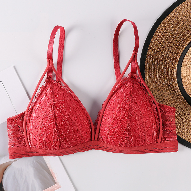 Ropa interior de una sola pieza sujetador inalámbrico para mujer pecho grande pequeño triángulo sexy correa de encaje push up bra