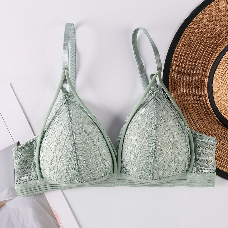 Ropa interior de una sola pieza sujetador inalámbrico para mujer pecho grande pequeño triángulo sexy correa de encaje push up bra