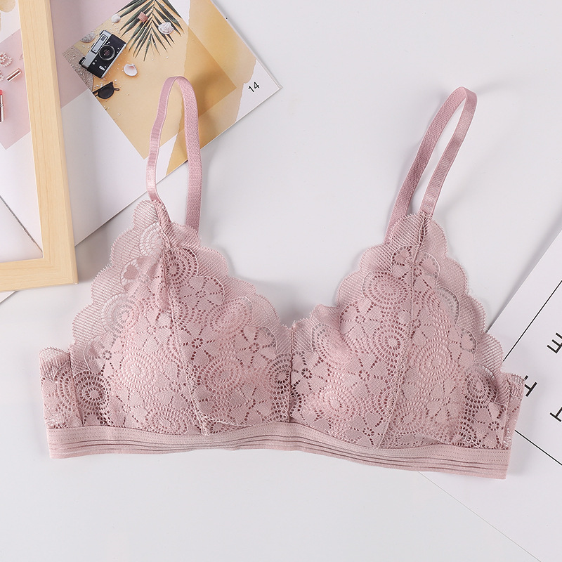 Nueva Correa simple sujetador de las mujeres belleza encaje trasero sin anillo de acero ropa interior de niña cómoda entrega de una pieza