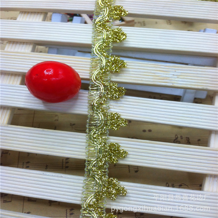 厂家现货供应金银丝三朵花花边 供应经典款金银波浪边平阳花边