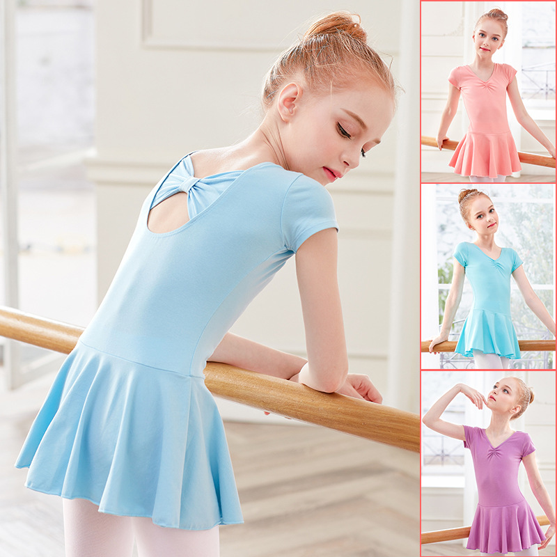 Vestido de Ballet para Niñas de Algodón, Manga Corta, para Práctica de Danza