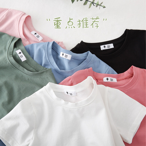 Foreign trade candy color t new summer style boys basic solid color tops girls baby versatile half-sleeved cotton T-shirt