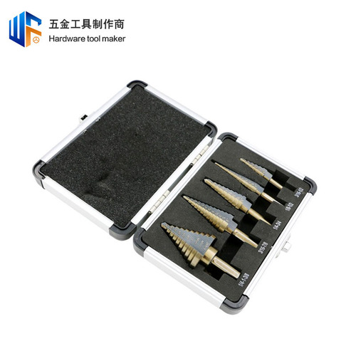 Cross-border five-piece set of black and yellow pagoda drill multi-functional inch expansion step drill bit hand electric drill punching tool set